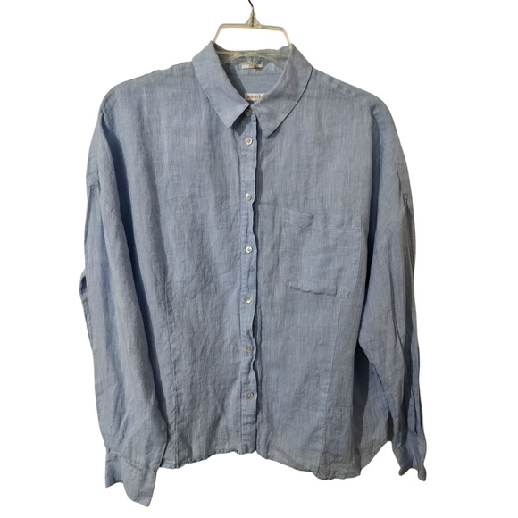 3484) Robert Friedman Women Blue Linen Button Down Long Sleeve Shirt Medium - Picture 1 of 7